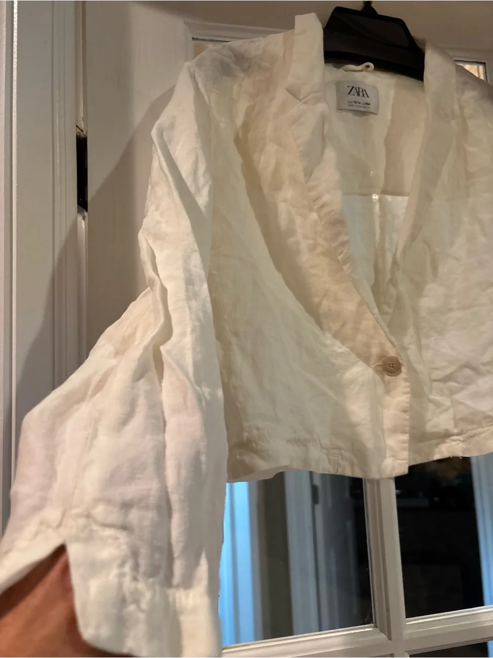 Zara Cream Cropped Linen Blazer Kids Girls 13Y